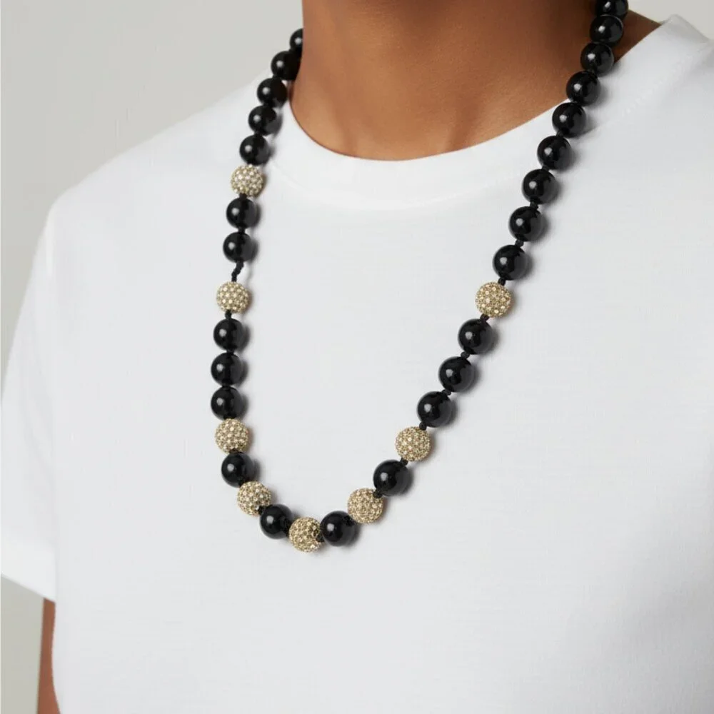 J. Crew Elegant Glass Black and Gold Beaded Necklace